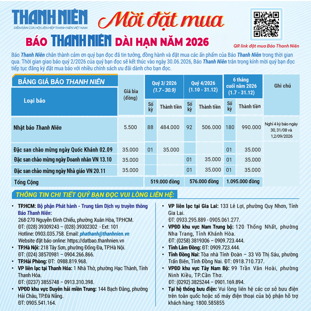Mời đặt mua Báo Thanh Niên dài hạn quý 3/2026 - Ảnh 1.
