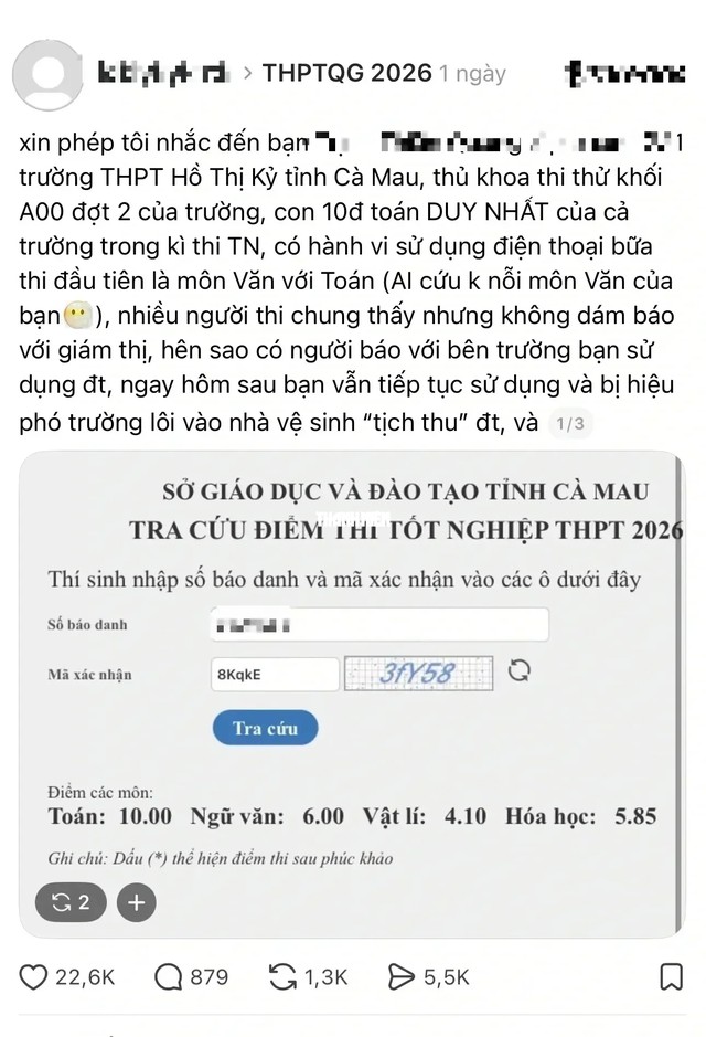 C&agrave; Mau x&aacute;c minh phản &aacute;nh th&iacute; sinh d&ugrave;ng điện thoại trong ph&ograve;ng thi tốt nghiệp THPT  - Ảnh 1.