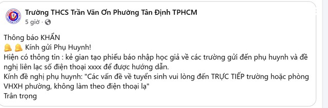 Ngày đầu tuyển sinh đầu cấp, một phường trung tâm của TP.HCM phát cảnh báo lừa đảo - Ảnh 1.