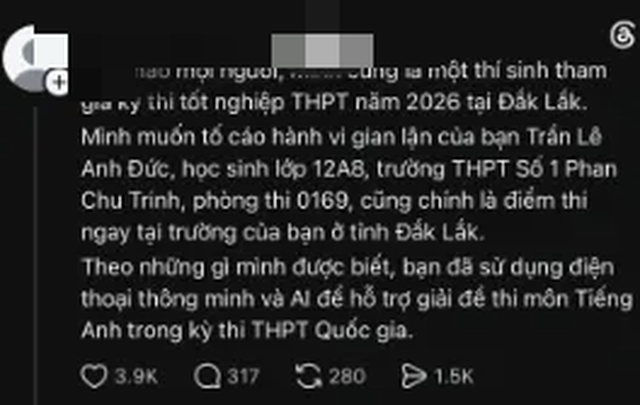 Nam sinh Đắk Lắk bị tố dùng AI gian lận thi cử: Sở GD-ĐT lên tiếng - Ảnh 1.