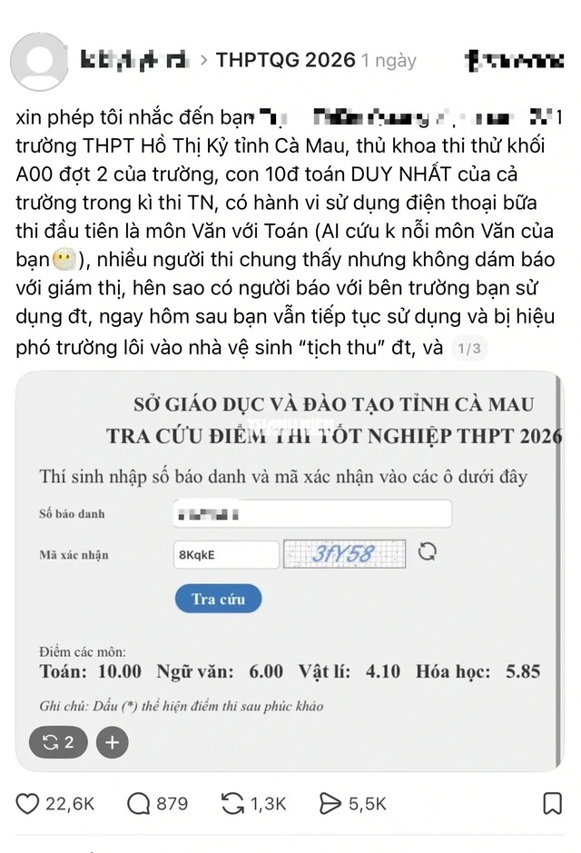 T&agrave;i khoản đăng tin về kỳ thi ở C&agrave; Mau ẩn danh, đặt m&aacute;y chủ nước ngo&agrave;i   - Ảnh 1.