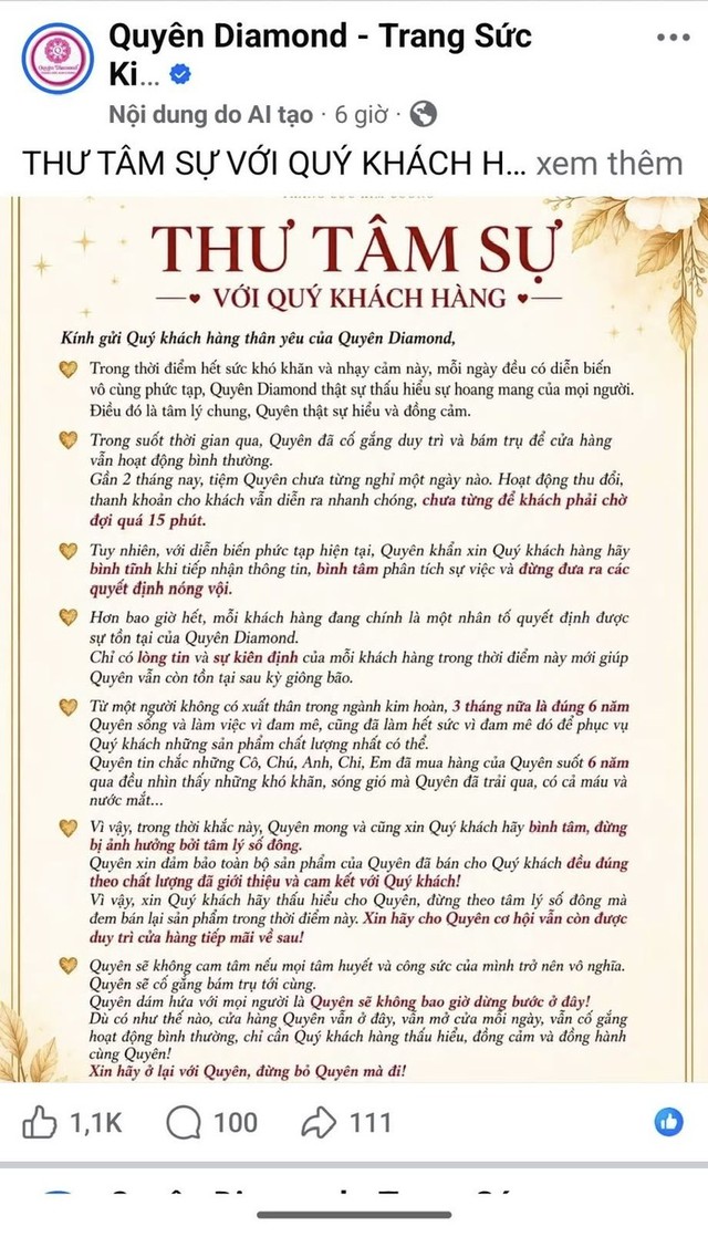 Khẳng định bám trụ đến cùng, tiệm kim cương gửi 'thư tâm sự' đến khách- Ảnh 1.
