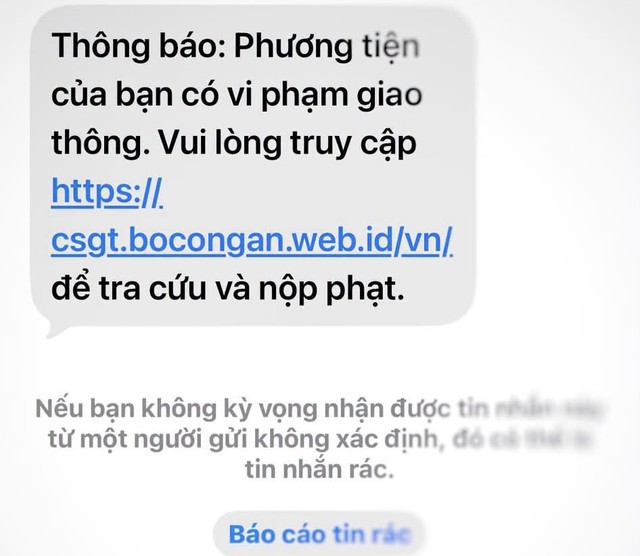 Nhận tin nhắn phạt nguội kèm đường link lạ: Cục CSGT cảnh báo tuyệt đối không bấm - Ảnh 1.