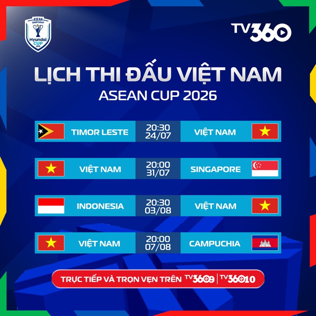 TV360 phát trực tiếp toàn bộ 26 trận ASEAN Cup 2026, đội tuyển Việt Nam đấu giờ đẹp- Ảnh 2.