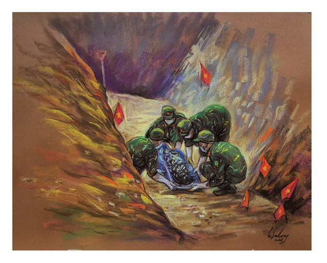 Họa sĩ L&ecirc; Sa Long vẽ tranh về những ng&agrave;y t&igrave;m kiếm liệt sĩ- Ảnh 6.