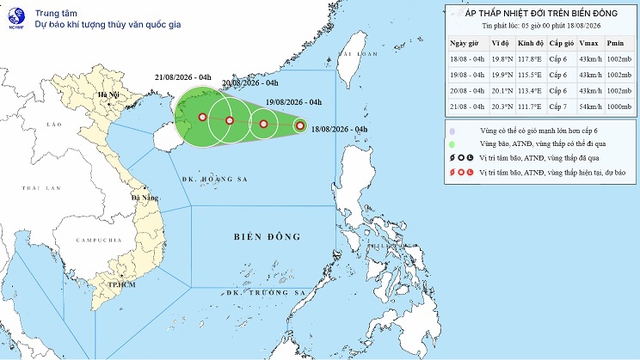 Áp thấp nhiệt đới mới hình thành trên Biển Đông - Ảnh 1.