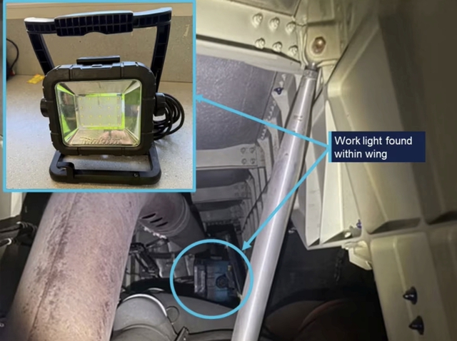 Điều tra vụ chiếc đèn làm việc để quên trong cánh máy bay - Ảnh 1.