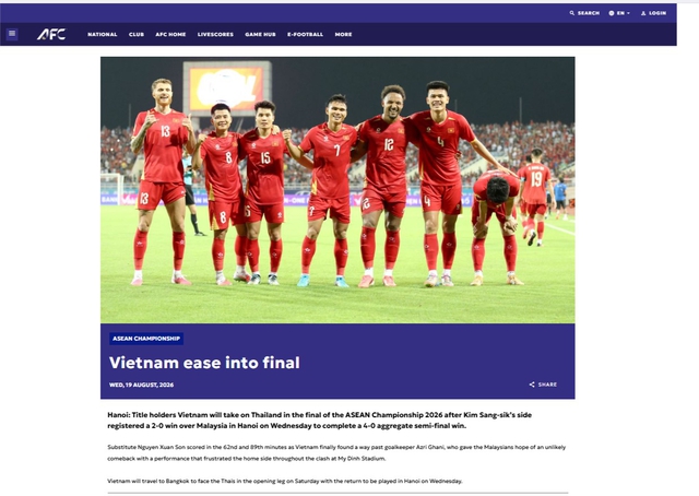 AFC cập nhật cực nhanh tin đội tuyển Việt Nam vào chung kết, ca ngợi Xuân Son- Ảnh 1.