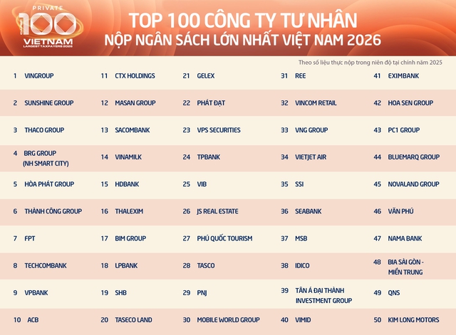 100 doanh nghiệp tư nhân lớn nhất nộp gần 391.000 tỉ đồng vào ngân sách - Ảnh 1.
