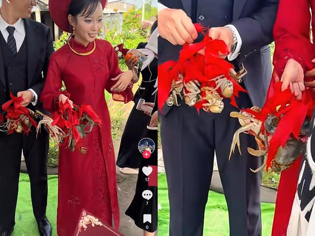 Cô dâu, chú rể trả duyên cho dàn bê tráp bằng cua trong lễ vu quy - Ảnh 1.