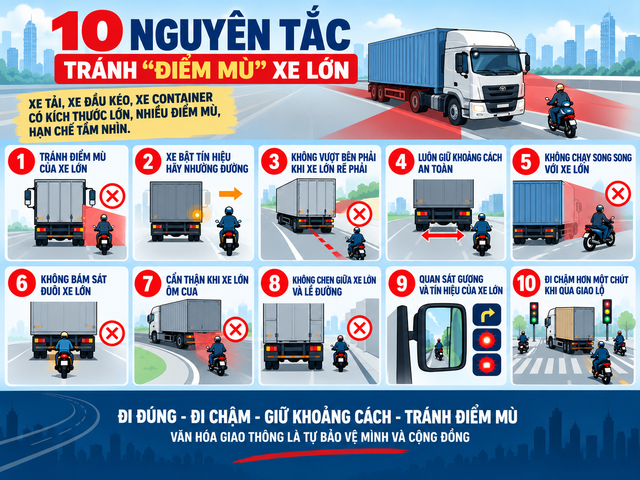Cục CSGT chỉ 10 nguyên tắc tránh 'điểm mù' xe container, xe tải- Ảnh 2.