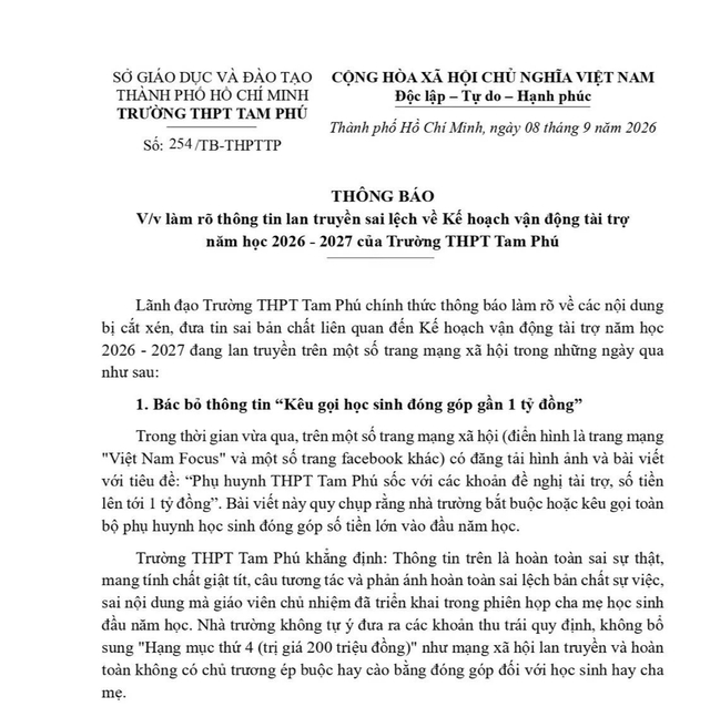 Một trường học bác bỏ thông tin "Kêu gọi học sinh đóng góp gần 1 tỷ đồng" - Ảnh 2.
