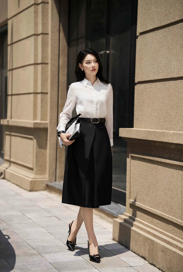 Áo sơ mi, váy midi hay yếm giúp nàng ghi điểm thanh lịch ngày thu  - Ảnh 8.
