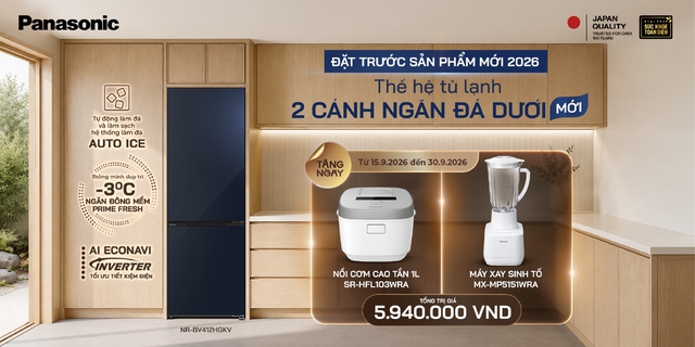 Panasonic ra mắt dòng tủ lạnh 2 cánh ngăn đá dưới thế hệ mới 2026 - Ảnh 1.