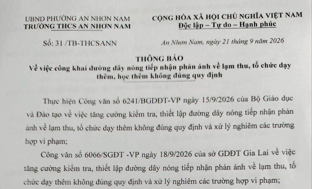 Một trường THCS ở Gia Lai mở đường dây nóng phản ánh về lạm thu, dạy thêm- Ảnh 1.