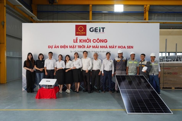 GEIT khởi c&ocirc;ng dự &aacute;n điện mặt trời m&aacute;i nh&agrave; thứ 10 c&ugrave;ng Tập đo&agrave;n Hoa Sen - Ảnh 1.