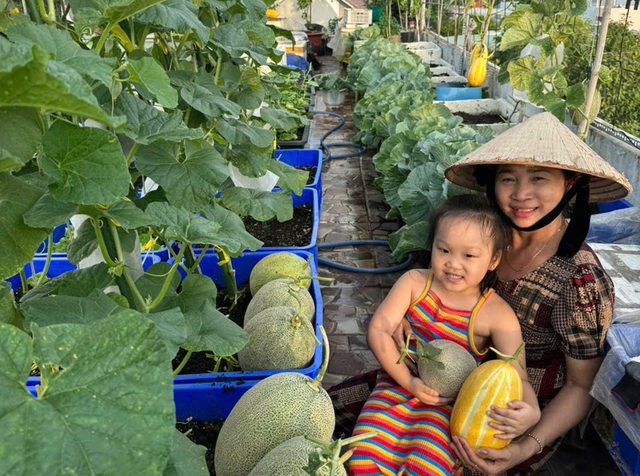 Người phụ nữ ở TP.HCM 2 tháng xách đất lên sân thượng làm vườn - Ảnh 1.