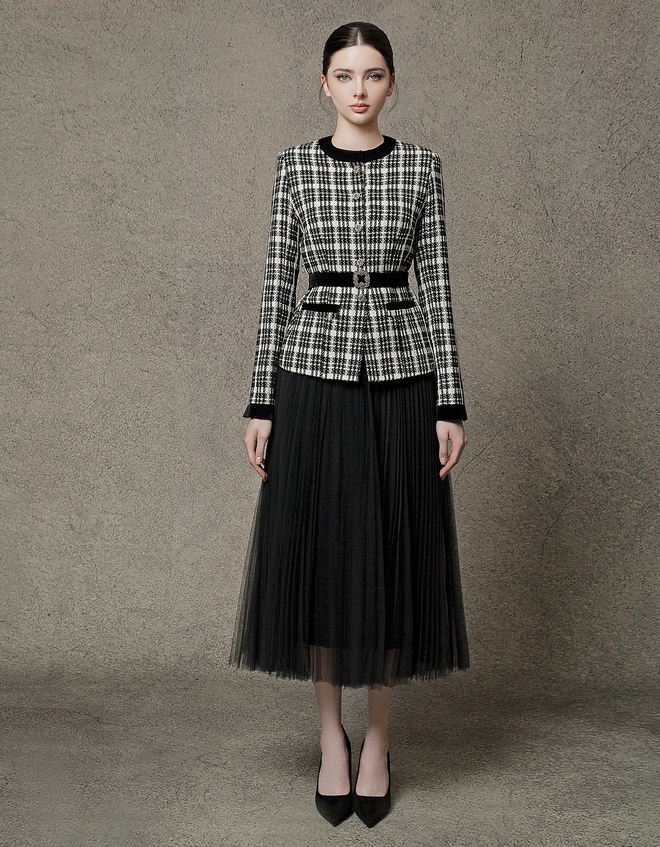 How to coordinate tweed shirts for office ladies in winter - Photo 10.