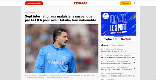 L'Equipe và Sky Sports bất ngờ lên tiếng vụ nhập tịch lậu: Bóng đá Malaysia hoảng loạn- Ảnh 3. L'Equipe và Sky Sports bất ngờ lên tiếng vụ nhập tịch lậu: Bóng đá Malaysia hoảng loạn- Ảnh 3.