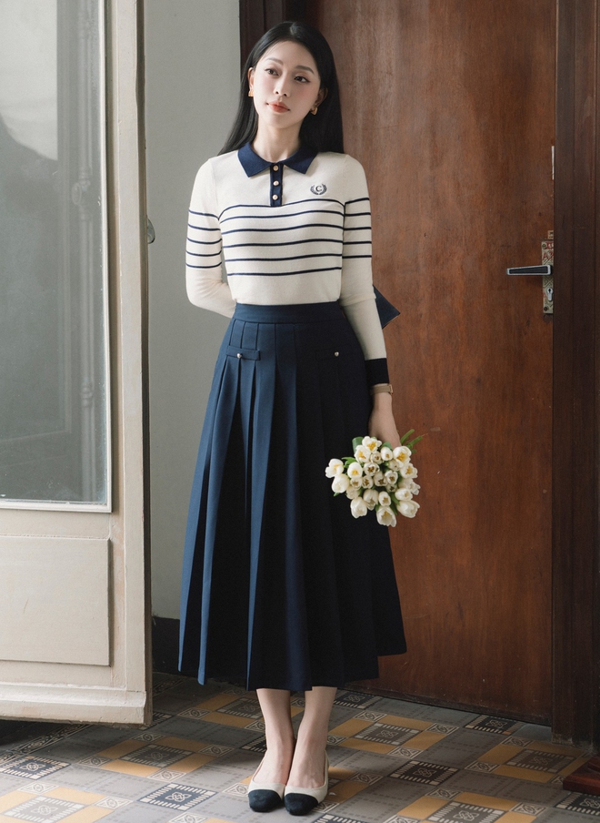 Đơn giản mà sang xịn với bộ đôi áo dệt kim, áo tweed và chân váy dài- Ảnh 4.