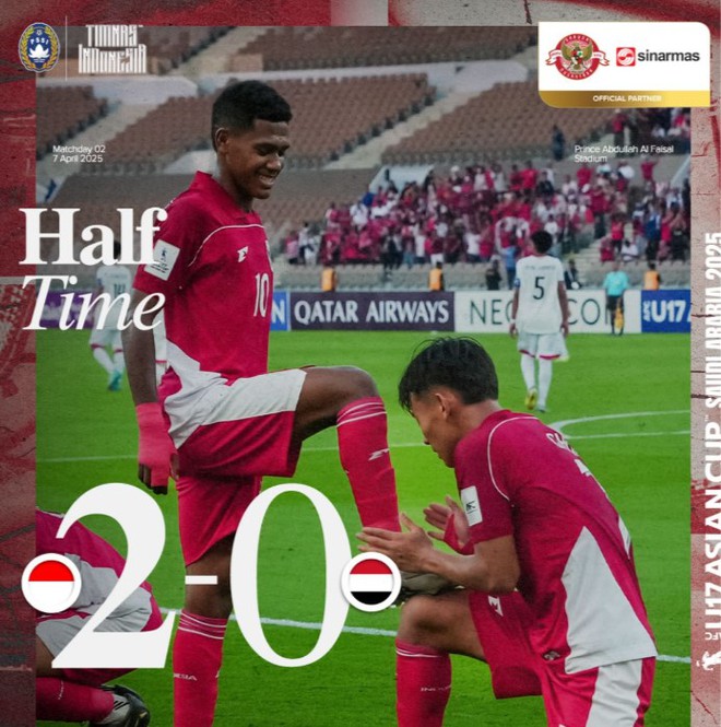 U.17 Indonesia tiếp tục tạo địa chấn: Thắng đậm U.17 Yemen, giành vé đến World Cup- Ảnh 3. U.17 Indonesia tiếp tục tạo địa chấn: Thắng đậm U.17 Yemen, giành vé đến World Cup- Ảnh 3.