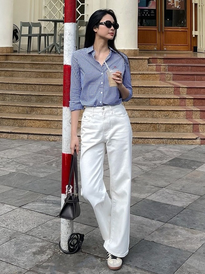 Diện mạo tươi trẻ, nổi bật cùng quần jeans và sơ mi họa tiết Gingham - Ảnh 3.