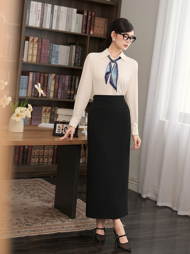 Chân váy dáng dài, điểm chạm thanh lịch cho tủ đồ công sở- Ảnh 8. Chân váy dáng dài, điểm chạm thanh lịch cho tủ đồ công sở- Ảnh 8.