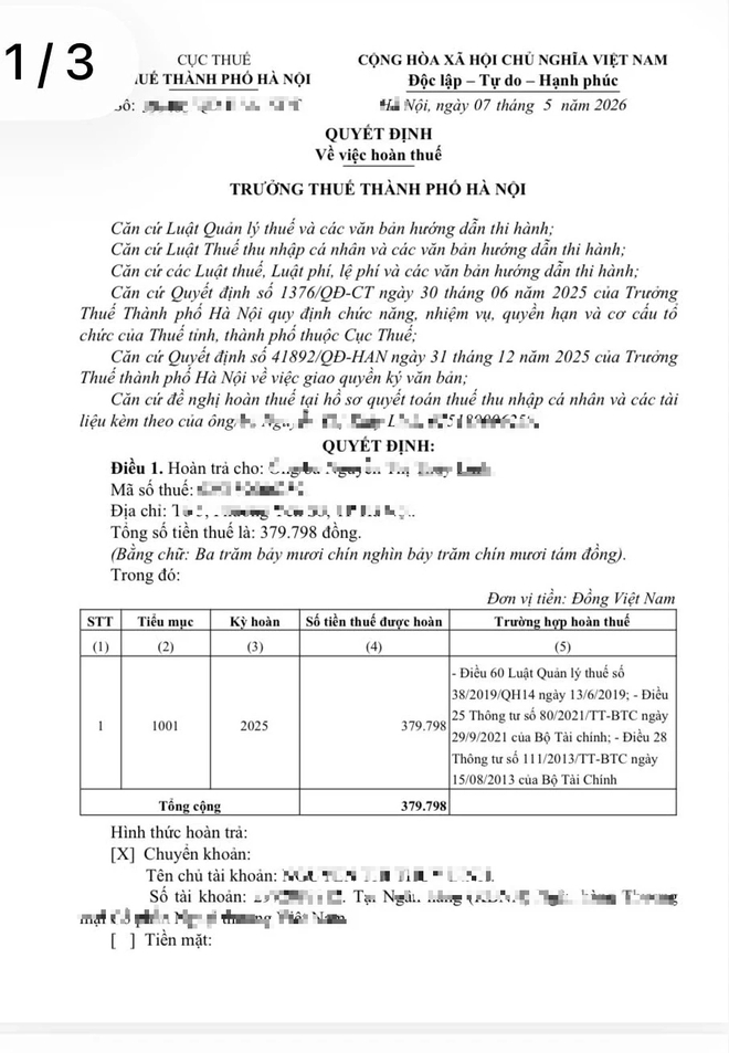 Được ho&agrave;n thuế thu nhập c&aacute; nh&acirc;n, v&agrave;i th&aacute;ng sau lại nhận th&ocirc;ng b&aacute;o... nợ thuế- Ảnh 1.
