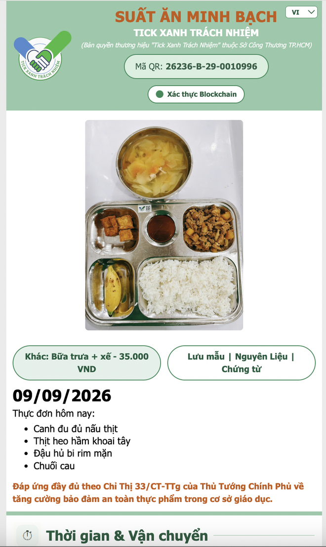 TP.HCM: Quét mã QR hiện ra hình bữa ăn bán trú, công ty, nguồn gốc thực phẩm - Ảnh 3.