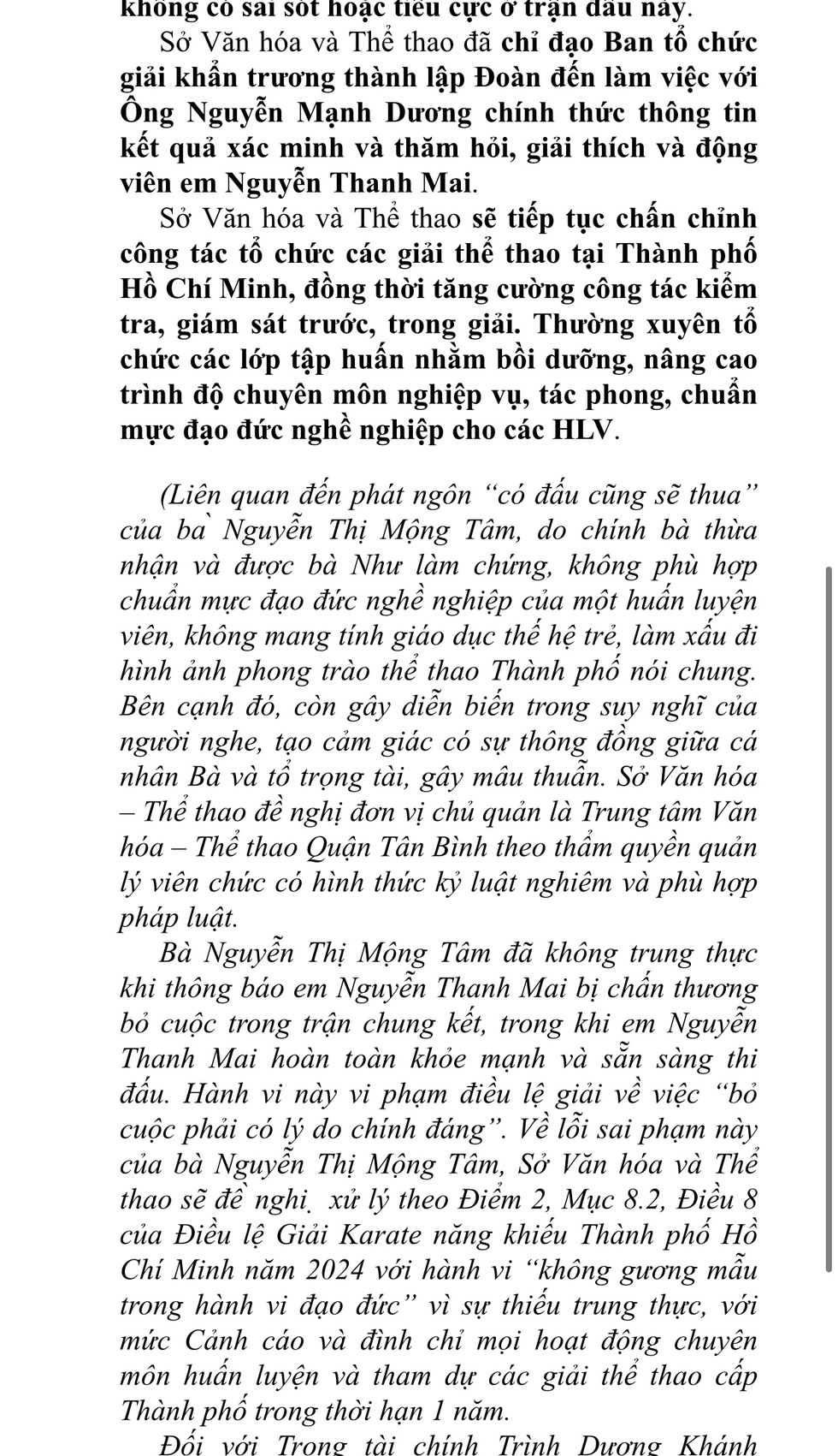 Vụ ép VĐV nhường huy chương: Sở VH-TT TP.HCM cấm HLV Mộng Tâm 1 năm, trọng tài bị đình chỉ- Ảnh 3.