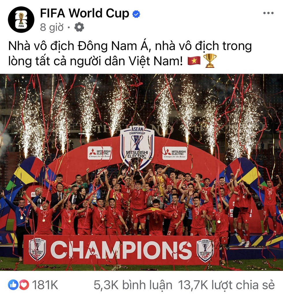 FIFA: 'Nhà vô địch Đông Nam Á, nhà vô địch trong lòng tất cả người dân Việt Nam'- Ảnh 1.