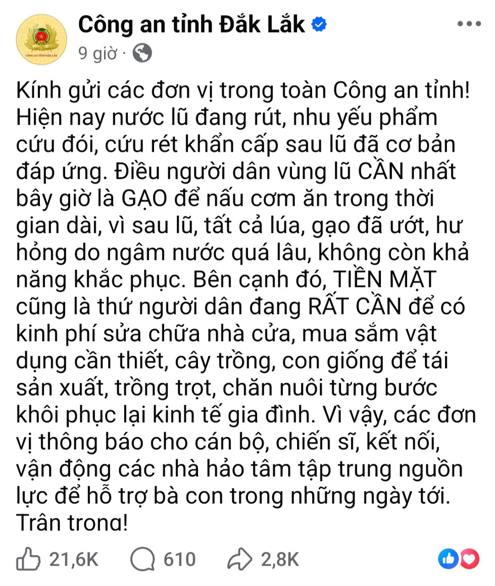 C&ocirc;ng an tỉnh Đắk Lắk vận động gạo gi&uacute;p người d&acirc;n rốn lũ lịch sử- Ảnh 1.
