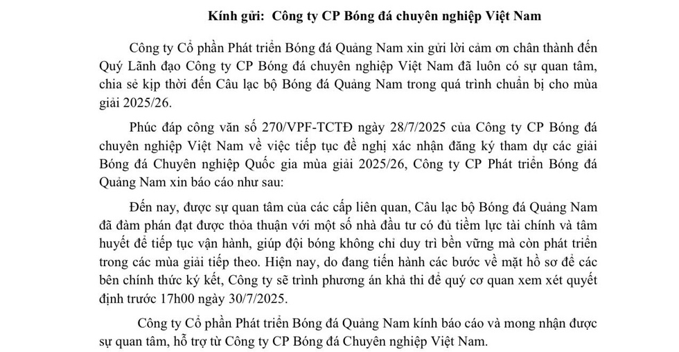Nóng: CLB Quảng Nam không bị giải thể, V-League thở phào: Cuộc ‘giải cứu’ nghẹt thở trị giá hơn 100 tỉ đồng- Ảnh 2. Nóng: CLB Quảng Nam không bị giải thể, V-League thở phào: Cuộc ‘giải cứu’ nghẹt thở trị giá hơn 100 tỉ đồng- Ảnh 2.