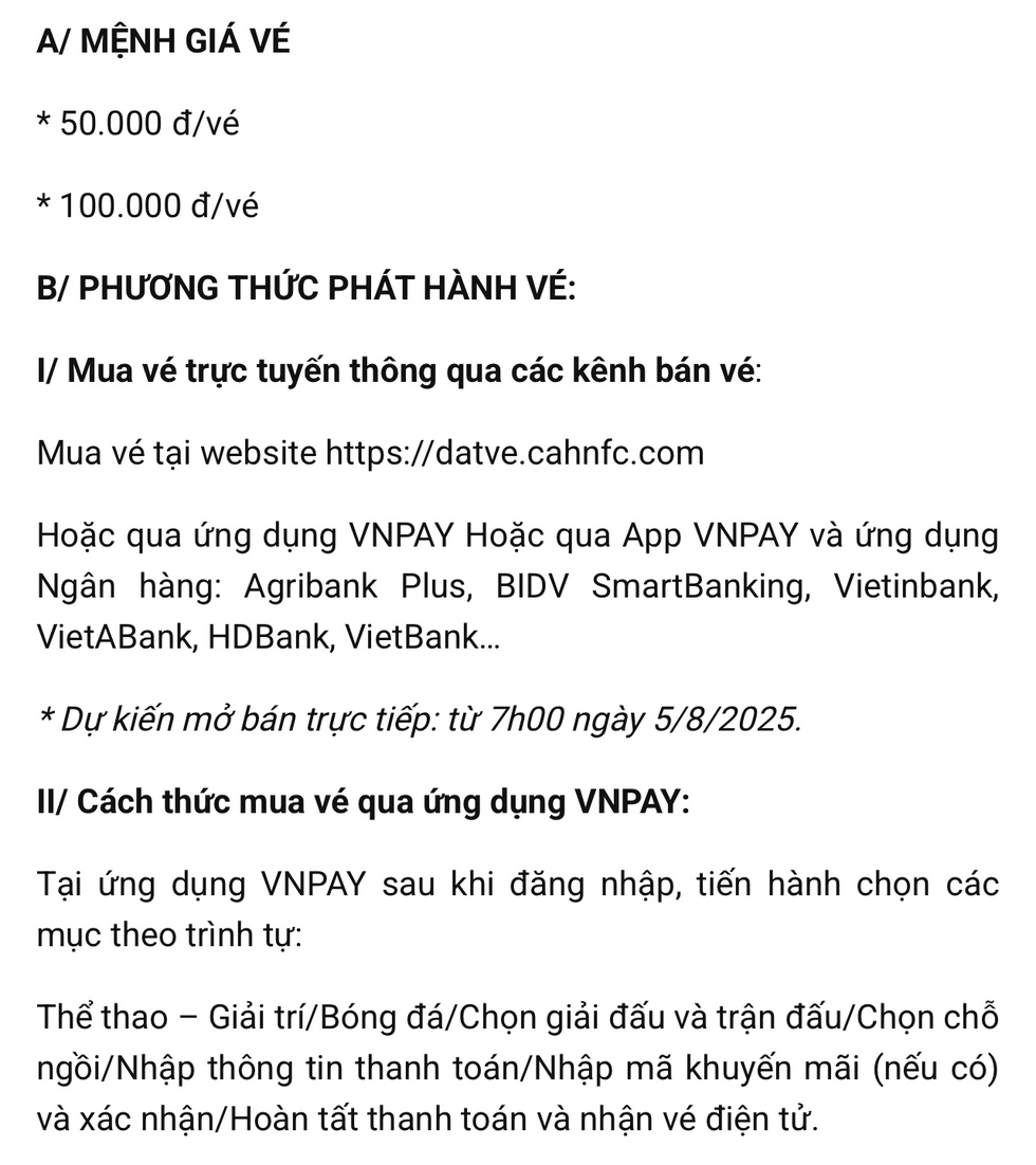 Thông báo bán vé của VFF Thông báo bán vé của VFF