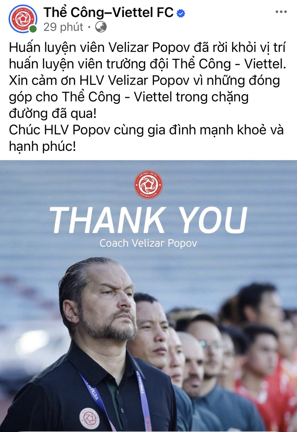 HLV Popov từ chức, chưa ai ngồi ghế n&oacute;ng Thể C&ocirc;ng Viettel- Ảnh 1.