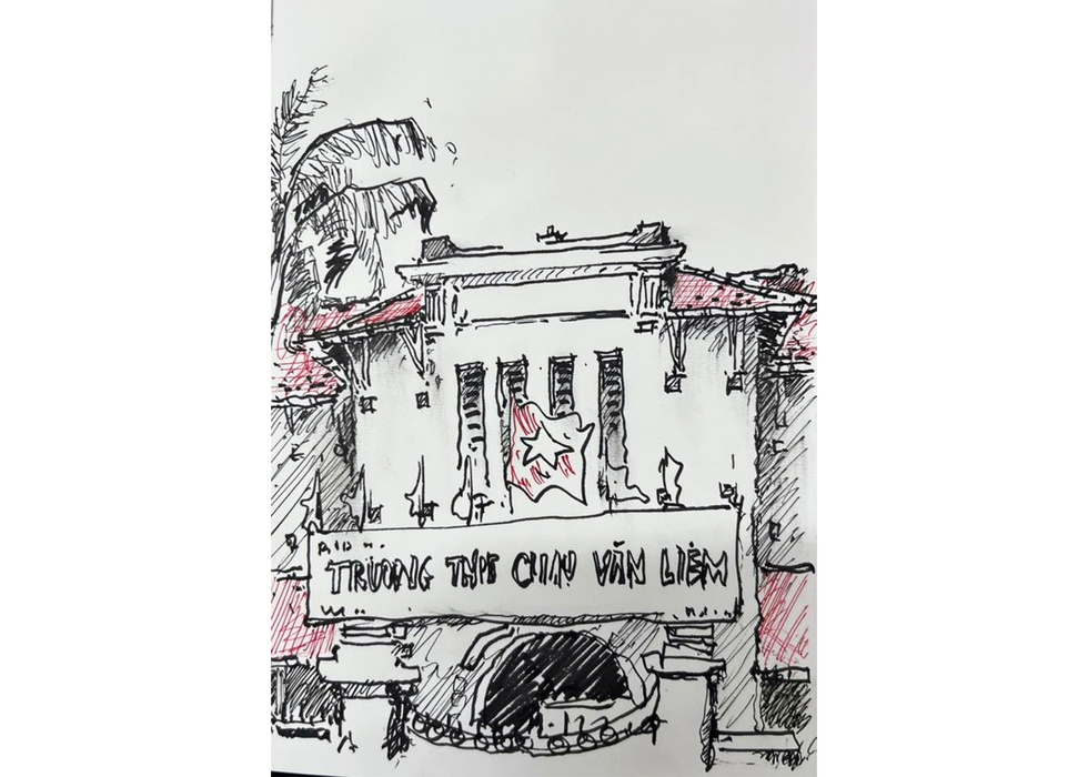 Cổng trường - ký họa của KTS Phan Đình Trung