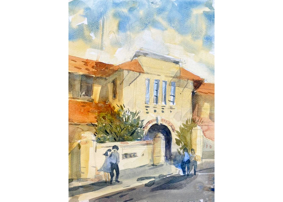 Trường THPT Châu Văn Liêm mang nét cổ kính - ký họa của KTS Nguyễn Khánh Vũ