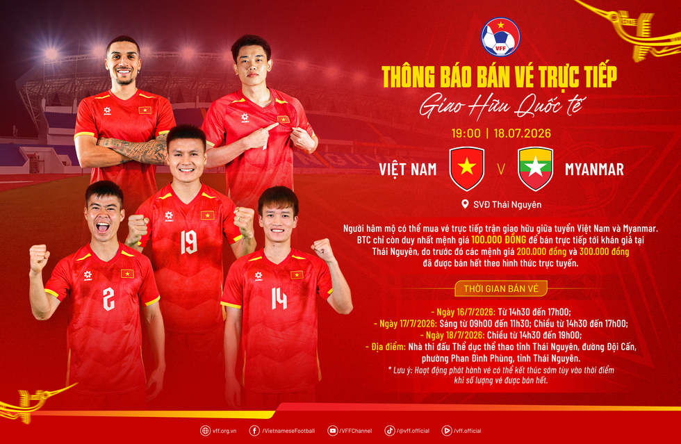 Đội tuyển Việt Nam - Myanmar: Lần đầu đ&aacute; s&acirc;n Th&aacute;i Nguy&ecirc;n gần 20.000 chỗ ngồi, gi&aacute; v&eacute; rất mềm - Ảnh 2.