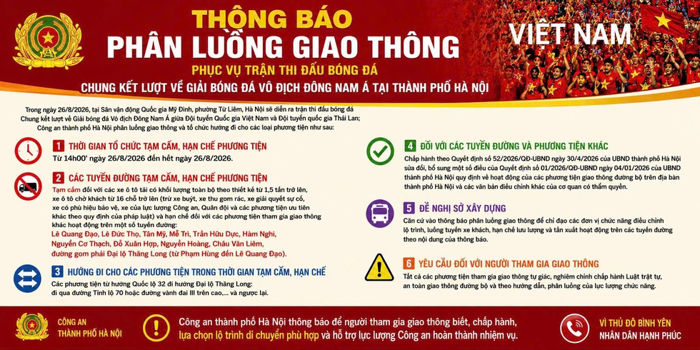 CĐV nên ra sân Mỹ Đình từ mấy giờ xem Việt Nam đấu Thái Lan, những tuyến đường nào bị cấm?- Ảnh 1.