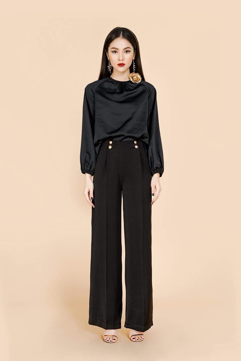 BRISA PANTS Wide Leg Silk Pants (Black Silk)