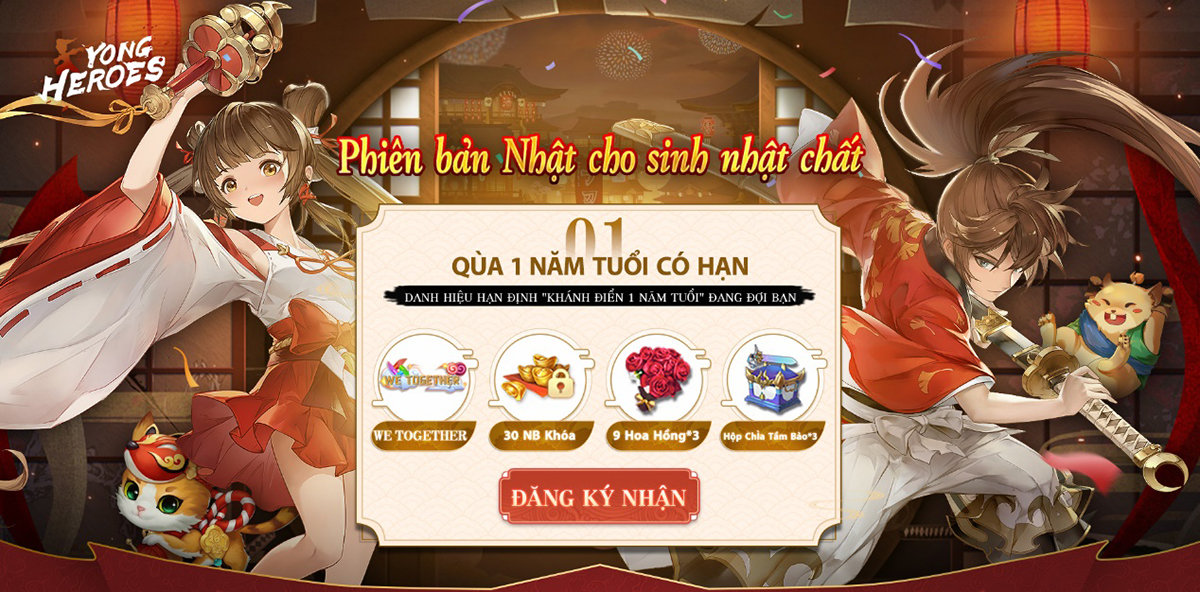 Cùng đón sinh nhật 1 tuổi của Yong Heroes avatar x2 với những trải nghiệm thú vị và nhận ngay những quà tặng hấp dẫn từ nhà sản xuất. Hãy cùng chúc mừng Yong Heroes avatar x2 bước vào tuổi mới với nhiều trò chơi hấp dẫn và đầy thử thách.