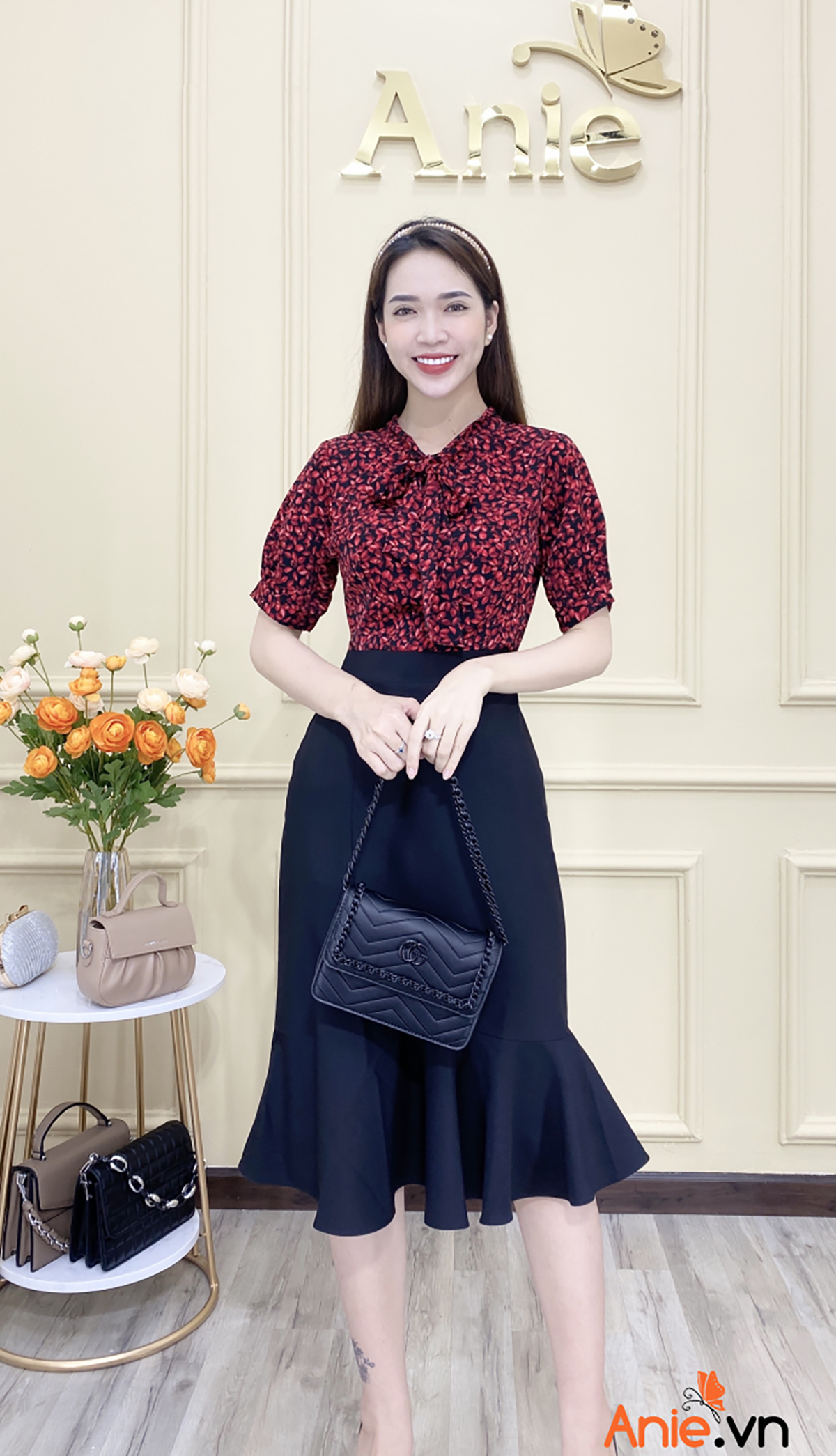 Váy Đầm Công Sở Trung Niên Thắt Eo Đẹp VH50 Hàng Quảng Châu Cao Cấp