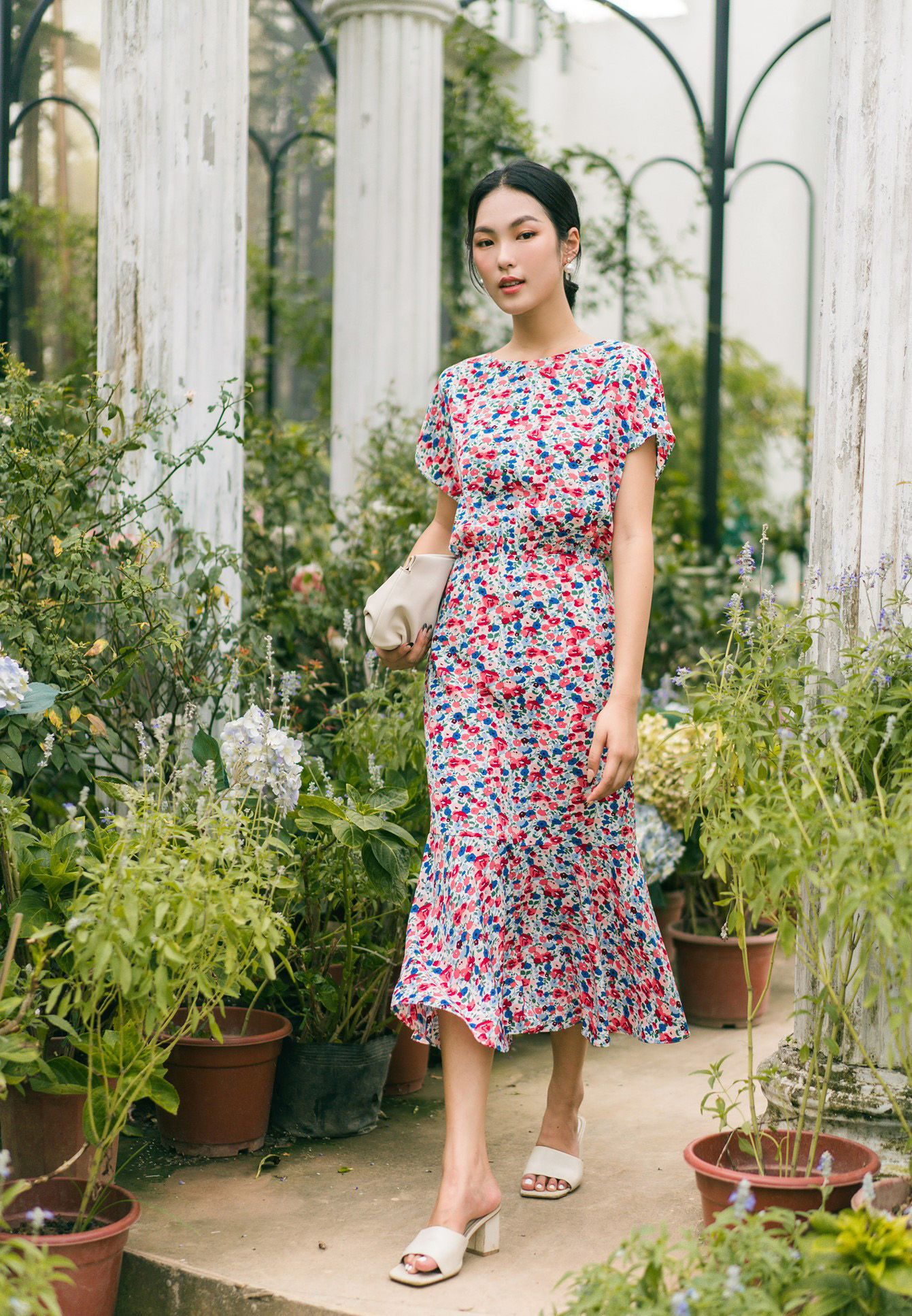 Váy Đầm Xoè Hoa Tone Hồng 3D Đẹp Sang Trọng Cao Cấp Akina Dress