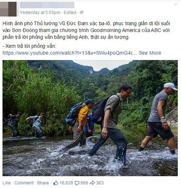 Ảnh Phó Thủ tướng lội suối vào hang Sơn Đoòng gây ấn tượng mạnh - ảnh 1