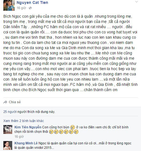 Á Quân Vietnam Idol 2015 Bích Ngọc từng bị mẹ cấm hát 3