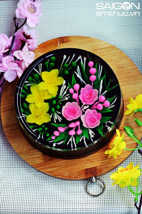 Làm rau câu 3D với họa tiết hoa mai, hoa đào đẹp mắt