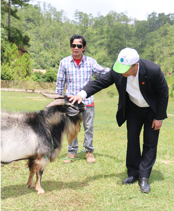 PGS- TS Lê Xuân Thám, Giám đốc sở Khoa học - Công nghệ tỉnh Lâm Đồng khảo sát thực tế đàn dê lạ.