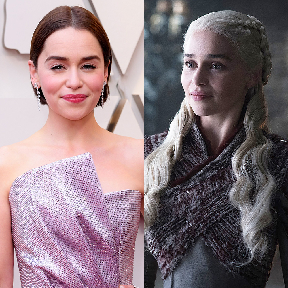 Ngoài đời, Emilia Clarke sở hữu một mái tóc nâu tự nhiên. Ảnh: Shutterstock và HBO