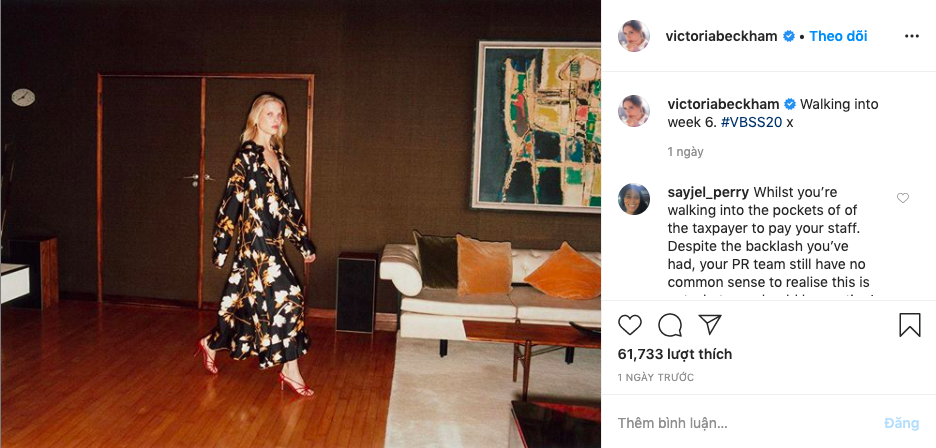 Bài đăng quảng cáo bộ sưu tập mới của Victoria Beckham bị chỉ trích. Ảnh: chụp màn hình