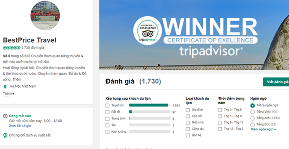 Khách hàng của BestPrice phản hồi trên Tripadvisor - cộng đồng du lịch lớn bậc nhất thế giới